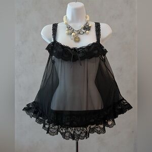 Victoria’s Secret Sexy Little Thing Babydoll Chemise M Black Lace Sheer Lingerie